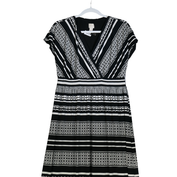 Chicos Maxi Dress Womens Size 1 Small Black White Faux Wrap Stretch Slinky - Picture 2 of 6